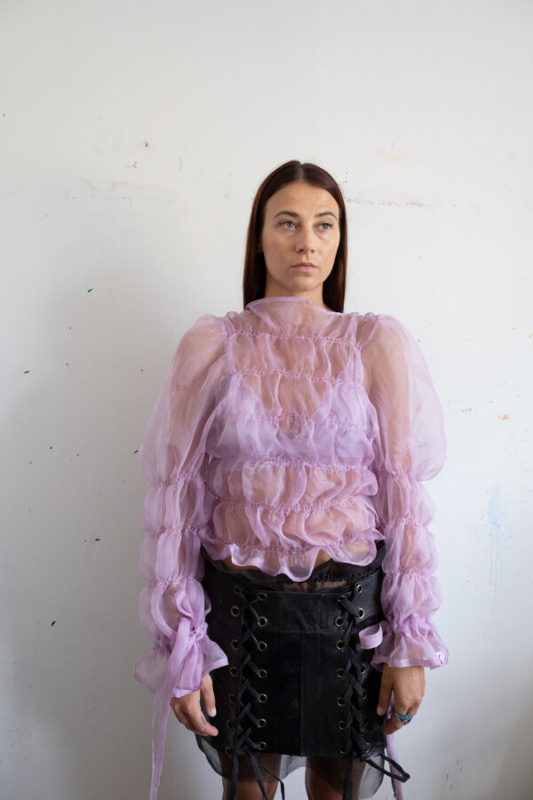 Silk organza -cotton candy shirt -pastel pink - Image 2