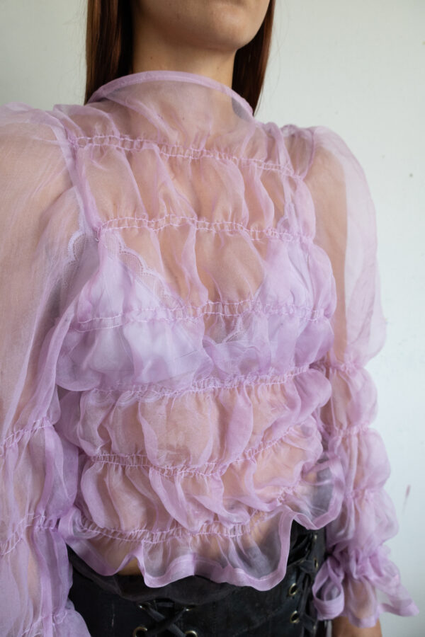 Silk organza -cotton candy shirt -pastel pink - Image 3