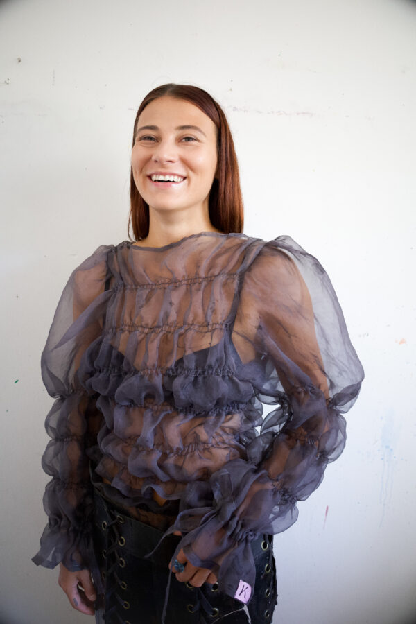 Silk organza -cotton candy shirt -charcoal grey - Image 3