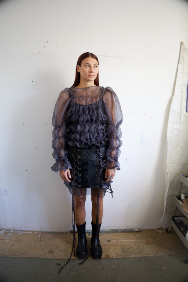 Silk organza -cotton candy shirt -charcoal grey - Image 4