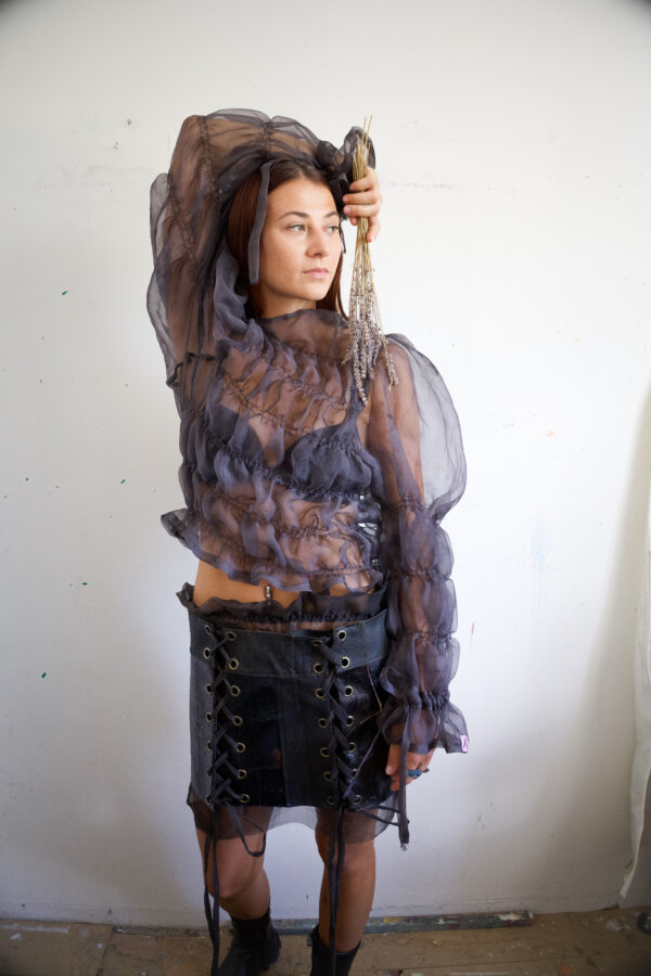 Silk organza -cotton candy shirt -charcoal grey - Image 2